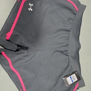 Under Armour Women's Athletic Shorts in Gray with Pink Trim - Built In Brief